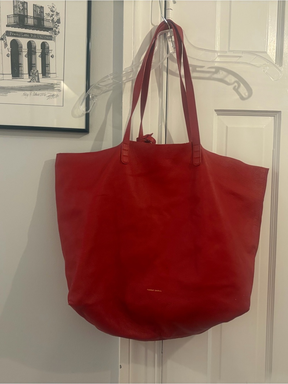 Mansur Gavriel Red Leather Tote with Double Straps